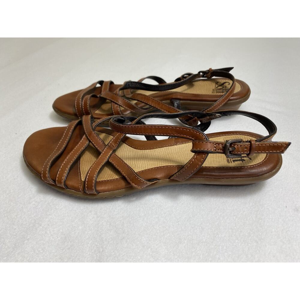 Söfft Strappy Leather Flat Sandal Women's 8M Cognac Brown Open Toe Slingback 1” - Picture 3 of 6